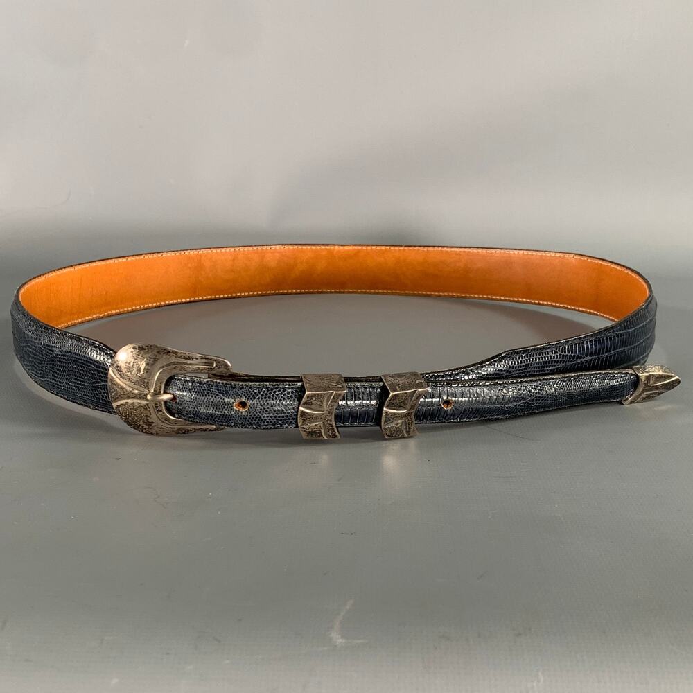 JAMES REID Size 36 Blue Navy Nubuck Lizard Belt